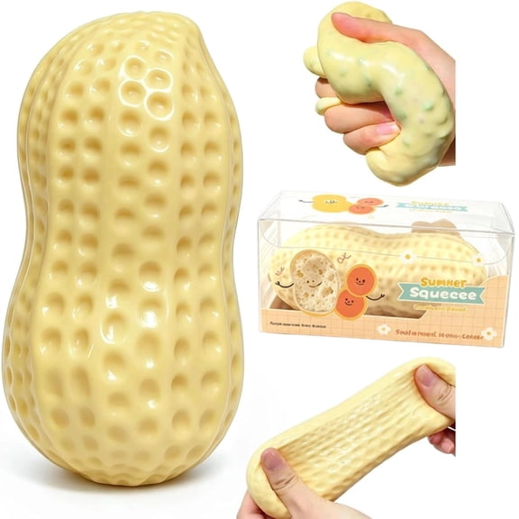 Crunchy Peanut Squishy Toy, Realistic Peanut Squeeze Stress Ball, Sensory Fidget Toy for Anxiety Relief, Satisfying ASMR Desk Toy for Teens and Adults, Home Office Gift