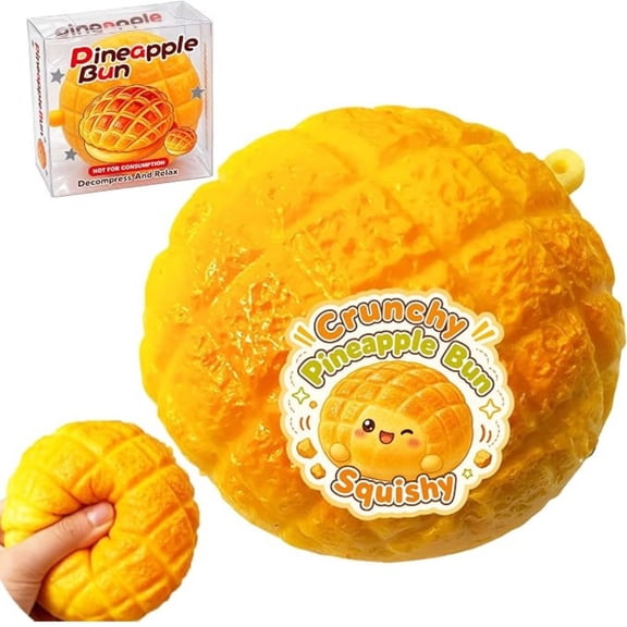 Crunchy Pineapple Bun Squishy - Bead Filled Squeeze Fidget Toy, Realistic Food Replica Design Sensory Squeeze Ball with Crunchy ASMR Feel for Adults