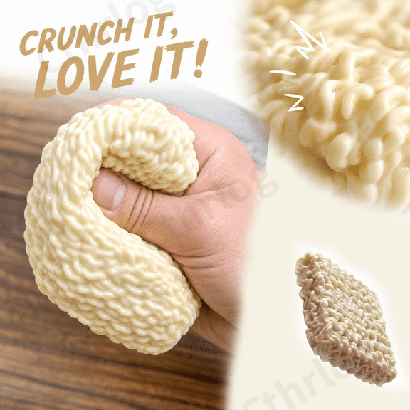 Crunchy Ramen Squishy, 3.15x3.15 Inch Block-Filled ASMR Fidget Toy, Realistic Noodle Stress Relief Toy for Office Desk