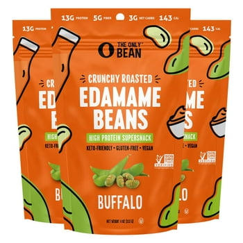 Crunchy Roasted Edamame Beans (Buffalo) - Keto Snacks (3g Net) - High Protein Healthy Snacks (13g Protein) - Low Carb & Calorie, Gluten-Free Snack, Vegan Keto Food - 4 oz (3 Pack)