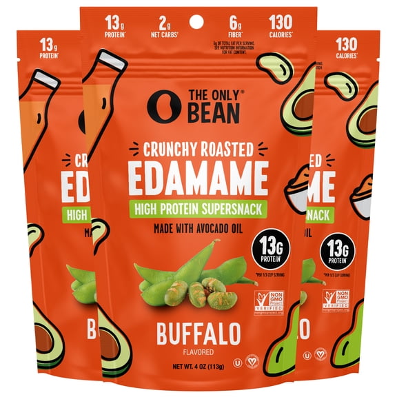 Crunchy Roasted Edamame Beans (Buffalo) - Keto Snacks (3g Net) - High Protein Healthy Snacks (13g Protein) - Low Carb, Gluten-Free Snack, Vegan Keto Food - 4 oz (3 Pack)