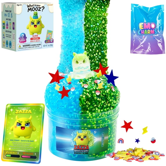 Crunchy Slime Kit for Kids Galaxy Slime (Blue Bingsu & Green Jelly), ASMR Slime Making Kit & Scented, Blind Bag Charm + Mix-Ins, Christmas Gift for Boys & Girls 5–12 & Teens, 7oz, MOOZ