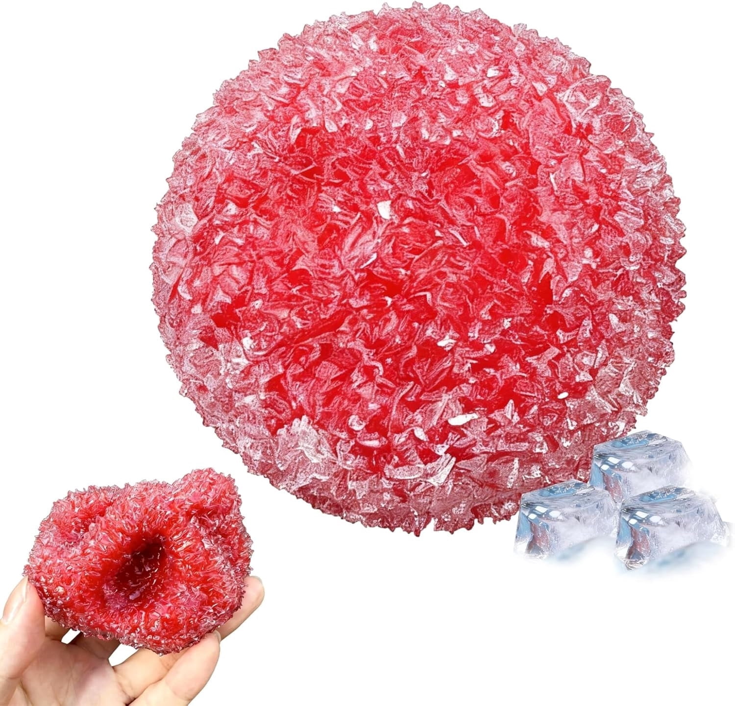 Crunchy Slushy Squishy Ball, Frost Textured Ice Skin Stress Relief Fidget Toy, Soft Sensory Squishies for Anxiety Relief, Cute Handmade Squeeze Toy for Kids Adults Party Supply Gift, Red
