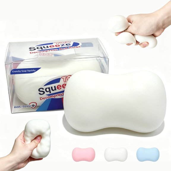 Crunchy Soap Squishy Toys, ASMR Slow Rising Stress Fidget Toy | Soft TPR Realistic Soap Shape, Squishy Crunchy Squeak Sound, Fun Sensory Toy for Desk Office Travel for All Ages - White