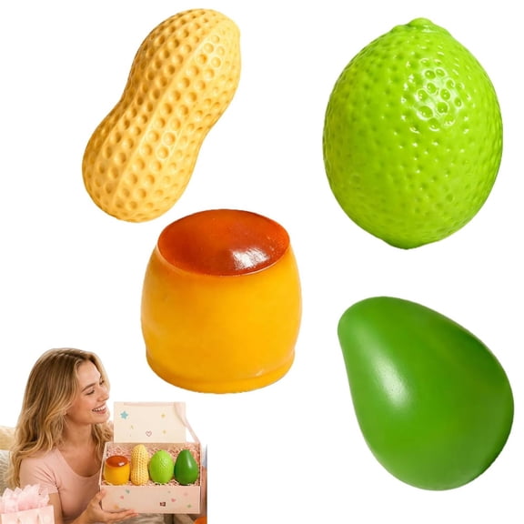 Crunchy Squishy Set 4 Pack, ASMR Tactile Sensory Fidget Assortment,Squishy Crunchy Featuring Peanut, Lime, Pudding, Green Mango, Cute Desktop Collectible For Teen And Adult Fidget Hobbyists