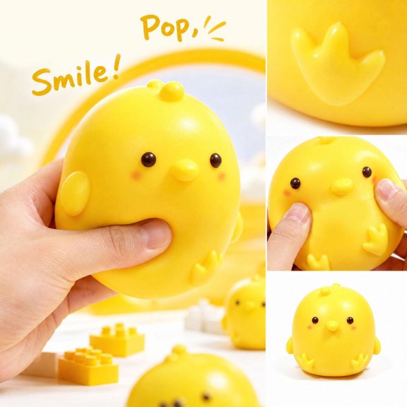 Crunchy Squishy Stress Ball with Clicking Block Filling, Yellow, for Relaxation Relief, Sensory Squeeze Toy