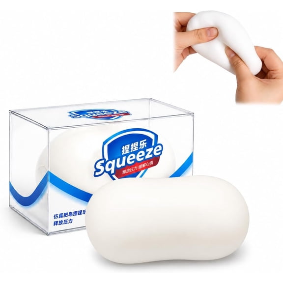 Crunchy Squishy White Bar Soap Shaped Crispy Squeeze Fidget Stress Relief Toy, Moldable ASMR Sensory Toy for Kids & Adults, Novelty Bathroom Themed Desk Decor Gift with Clear Display Box