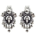 thumbnail image 1 of CrunchyFashion Boho Vintage Antique Ethnic Gypsy Tribal Indian Oxidized Silver Jewelry Crystal Studded Long Ganpati/Ganesha Dangle Earrings Set For Women||Gifts for her, wife, Girlfriend, 1 of 4