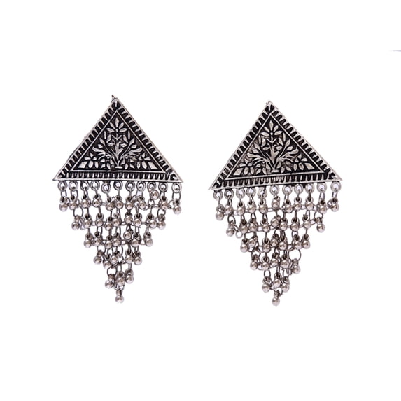 CrunchyFashion Traditional Indian Jewelry Boho Vintage Antique Ethnic Gypsy Tribal Indian Oxidized Silver Jewelry Long Mirror Earrings Set For Women