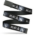 thumbnail image 1 of Adjustable Belt, Clamp Buckle, Cut-to-Fit, Hells Paradise Kanji Title Logo and Gabimaru Face Black White, 1 of 3