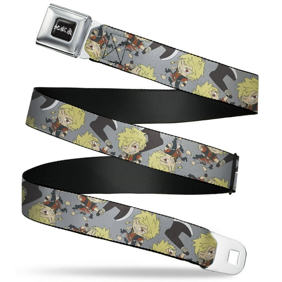 Crunchyroll Belt, Seatbelt Buckle Belt, Hells Paradise Chibi Aza Chobei Axe Poses Scattered Gray, 30 to 44 Inches