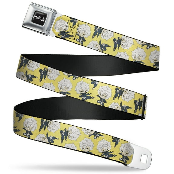 Crunchyroll Belt, Seatbelt Buckle Belt, Hells Paradise Chibi Gabimaru Poses Scattered Yellow, 30 to 44 Inches