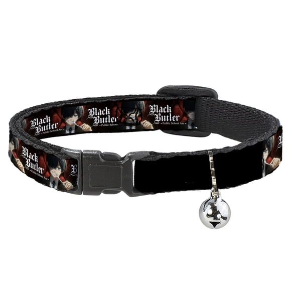 Crunchyroll Cat Collar, Breakaway Collar with Bell, Black Butler Ciel Phantomhive Fork Pose and Title Logo, 8.5 to 12 Inches 0.5 Inch Wide