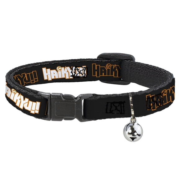 Crunchyroll Cat Collar, Breakaway Collar with Bell, Haikyu Title Logos Black Orange White, 8.5 to 12 Inches 0.5 Inch Wide
