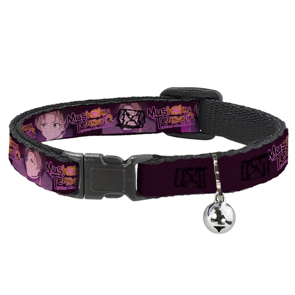 Crunchyroll Cat Collar, Breakaway Collar with Bell, Mushoku Tensei Rudeus and Paul Pose and Title Logo Pinks, 8.5 to 12 Inches 0.5 Inch Wide