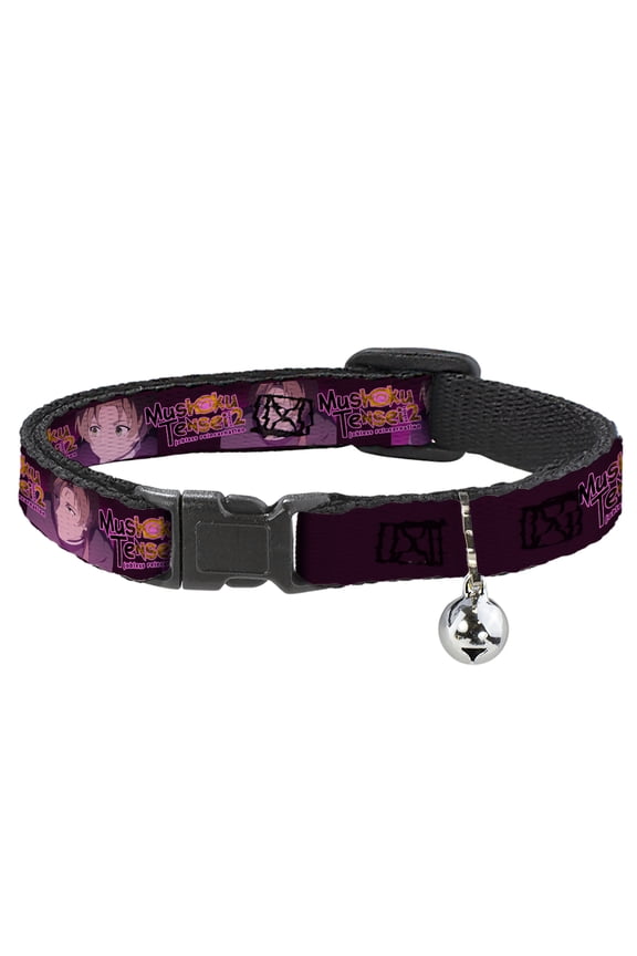 Crunchyroll Cat Collar, Breakaway Collar with Bell, Mushoku Tensei Rudeus and Paul Pose and Title Logo Pinks, 8.5 to 12 Inches 0.5 Inch Wide