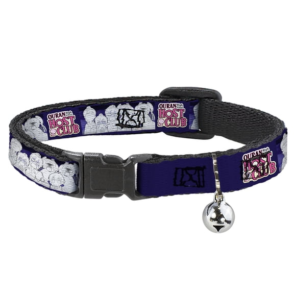 Crunchyroll Cat Collar, Breakaway Collar with Bell, Ouran High School Host Club Character Doodle and Logo Violet, 8.5 to 12 Inches 0.5 Inch Wide