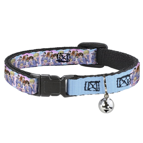 Crunchyroll Cat Collar, Breakaway Collar with Bell, Ouran Host Club Seven Character Sushi Dining Pose Pink Blue, 8.5 to 12 Inches 0.5 Inch Wide