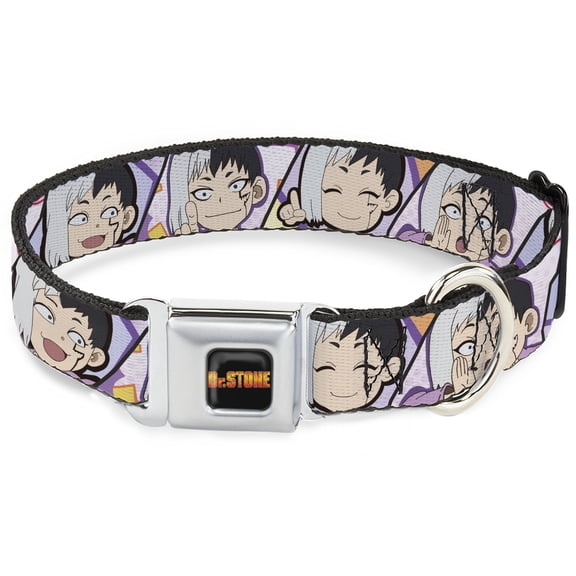 Crunchyroll Pet Collar, Dog Collar Metal Seatbelt Buckle, Dr Stone Chibi Gen Asagiri Expression Blocks, 11 to 16.5 Inches 1.0 Inch Wide