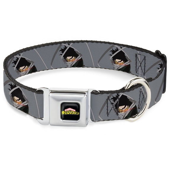 Crunchyroll Pet Collar, Dog Collar Metal Seatbelt Buckle, My Hero Academia Shota Aizawa Scarf Pose Grays, 13 to 17 Inches 1.5 Inch Wide