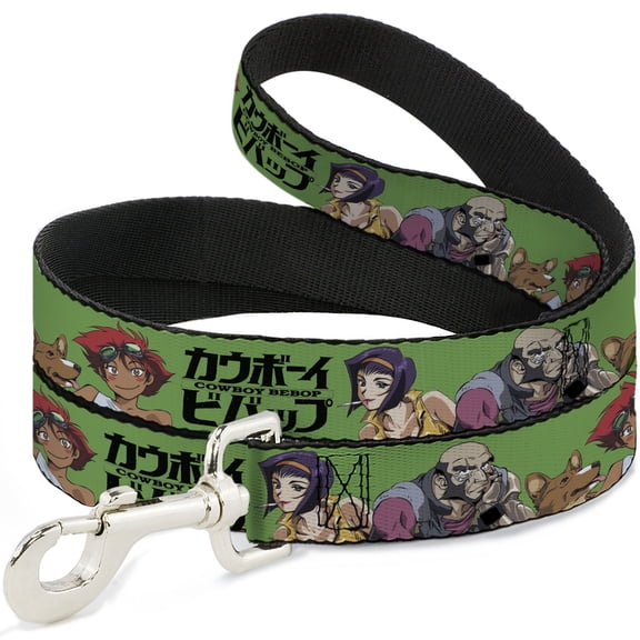 Crunchyroll Pet Leash, Dog Leash, Cowboy Bebop Crew Group Pose and Title Logo Green Black, 4 Feet Long 1.0 Inch Wide