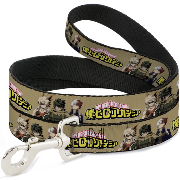 Crunchyroll Pet Leash, Dog Leash, My Hero Academia Character Trio Pose and Title Logo Tan, 4 Feet Long 1.0 Inch Wide