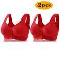 thumbnail image 1 of Crunowin 2Pc Women's Plus Size Bra Wireless Front Button Closure, Soft Lace Push Up Bra Casual Comfort Bras Red M, 1 of 3