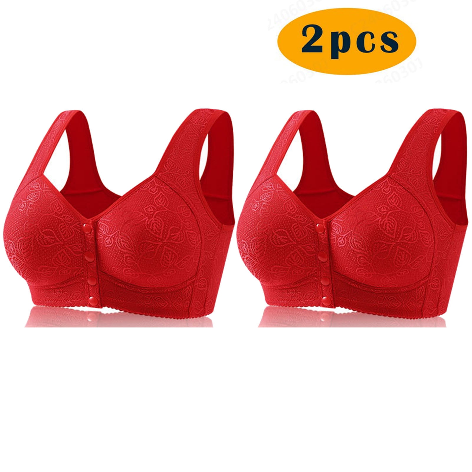 Red Color Bra Crunowin 2Pc Women's Plus Size Bra Wireless Front Button Closure, Soft ...