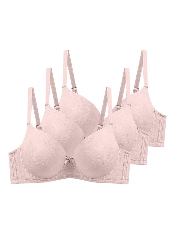 3PC Women's Plus Size Bra, Underwire Full Coverage Push Up Bras Casual Daily Underwear for Women Beige 110