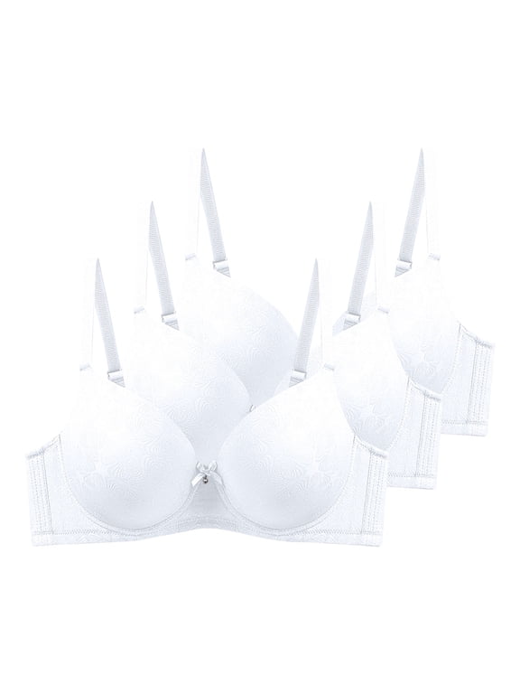 3PC Women's Plus Size Bra, Underwire Full Coverage Push Up Bras Casual Daily Underwear for Women White 85