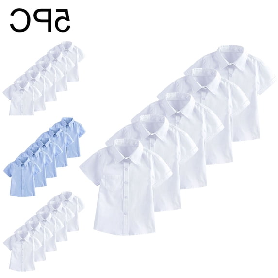 Crunowin 5PC Boys And Girls School Uniform Cotton Shirt Short Sleeve Button Down Kids Tops Blue Size 14
