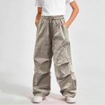 thumbnail image 1 of Crunowin Big Boys And Girls Cargo Pants, Elastic Waist Spring Summer Multi Pockets Outdoor Utility Loose Pants Size 11, 1 of 5
