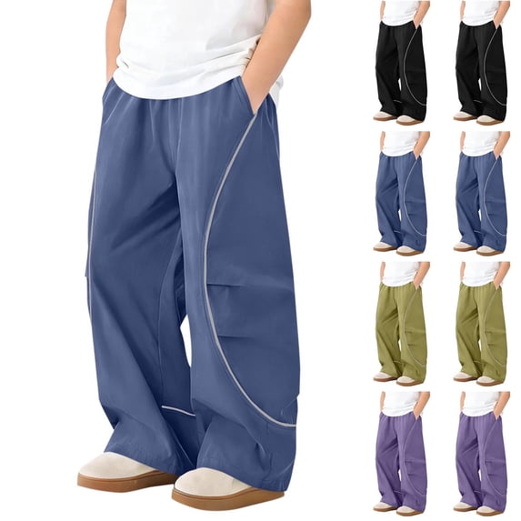 Crunowin Big Boys And Girls Cargo Pants, Quick Dry Elastic Waist Lightweight Woven Slight Wide Leg Pants Size 13