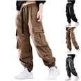 thumbnail image 1 of Crunowin Big Boys And Girls Cotton Cargo Pants, Elastic Waist Multi Pockets Solid Color Everyday Pants Size 15, 1 of 5