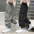 thumbnail image 1 of Crunowin Big Boys And Girls Cotton Cargo Pants, Multi Pockets Solid Color Elastic Waist Utility Everyday Pants Size 11, 1 of 5