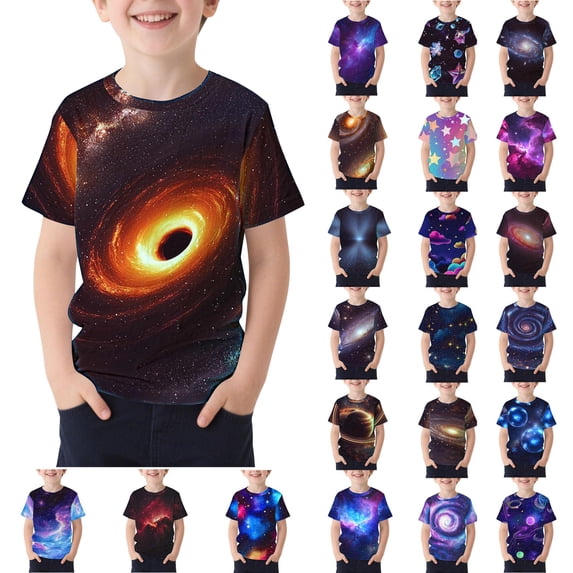 Crunowin Boys 3D Graphic Tee (3-15), Short Sleeve Round Neck T-shirts Casual Summer Outfits Multicolor 14-15Years