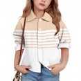thumbnail image 1 of Crunowin Boys And Girls Button Down Shirts Long Sleeve Striped Print Spring Summer School Tops Beige Size 13 Years, 1 of 6