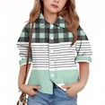 thumbnail image 1 of Crunowin Boys And Girls Casual Shirts Checkered Striped Print Button Down Spring Summer Casual Blouses Green Size 11 Years, 1 of 6