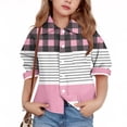 thumbnail image 1 of Crunowin Boys And Girls Casual Shirts Checkered Striped Print Button Down Spring Summer Casual Blouses Pink Size 9 Years, 1 of 6