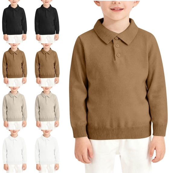 Crunowin Boys And Girls Collar Sweater Fall Winter Button Kids Base Tops Black Size 9