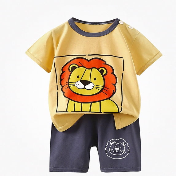 Crunowin Boys And Girls Cotton Outfit Sets Round Neck Lion Print Tee and Elastic Waist Shorts Summer Breathable Wear White Size 5T