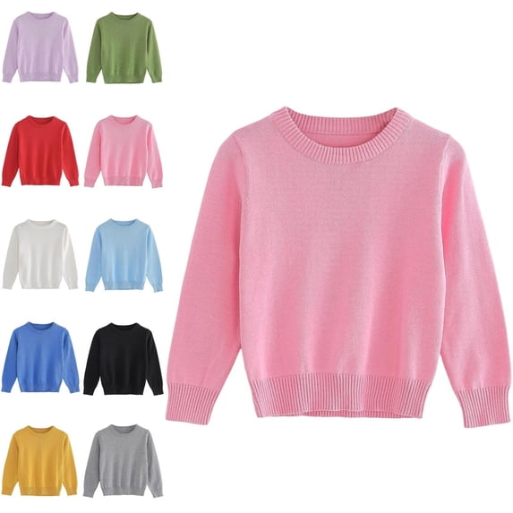 Crunowin Boys And Girls Crew Neck Cotton Sweater Fall Winter Solid Color Kids Layering Tops Light Blue Size 7