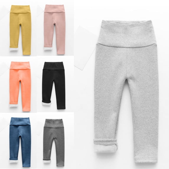 Crunowin Boys And Girls Fleece Lined Leggings High Waist Elastic Full Coverage Base Layer for Toddlers & Kids Pink Size 4T