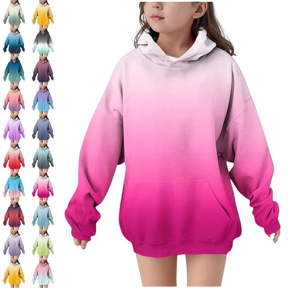 Crunowin Boys And Girls Hooded Sweatshirt, Gradient Color Print Fleece Lined Round Neck Kids Winter Tops Mint Green 11 T