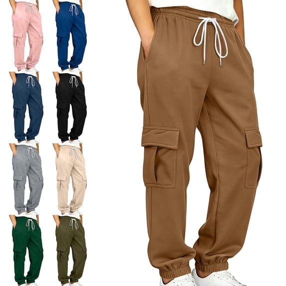 Crunowin Boys And Girls Kids Cargo Sport Pants Relaxed Side Pockets Everyday Beige Size 9