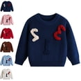 thumbnail image 1 of Crunowin Boys And Girls Numeric Print Crew Neck Cotton Sweater Fall Winter Long Sleeve Kids Tops Coffee Size 9-12M, 1 of 7