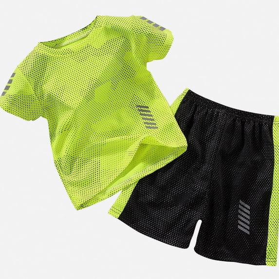 Crunowin Boys And Girls Outfit Sets Breathable T-shirt Quick-Dry Short Sleeve Round Neck and Elastic Waist Shorts Sporty Wear Yellow Size 9