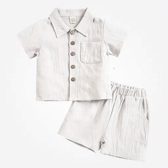 Crunowin Boys And Girls Outfit Sets Lightweight Shirt Short Sleeve Top and Elastic Waist Shorts All-Day White Size 11