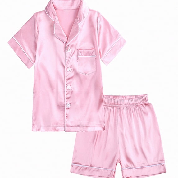 Crunowin Boys And Girls Outfit Sets Soft Short Sleeve Round Neck Top and Elastic Waist Shorts Breathable Sleepwear Pink Size 10