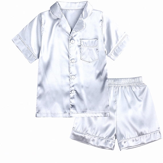 Crunowin Boys And Girls Outfit Sets Soft Short Sleeve Round Neck Top and Elastic Waist Shorts Breathable Sleepwear Silver Size 7